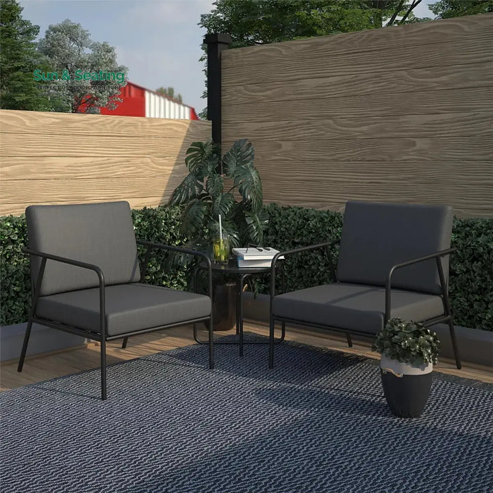 Sleety Outdoor Patio Seating Set 2 Chairs and 1 Table Set (Dark Grey) Outdoor Furniture Sets