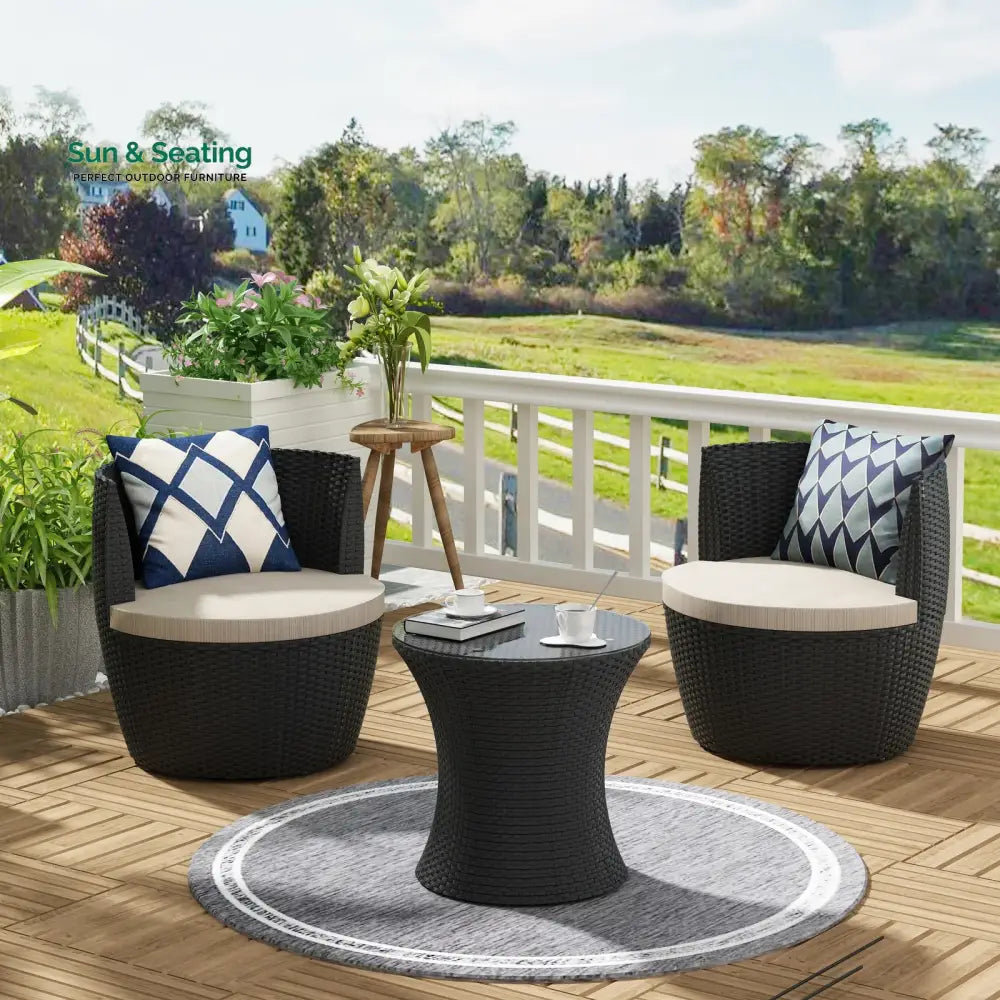 Slong Outdoor Patio Seating Set 2 Chairs and 1 Table Set (Black) Coffee Table Sets
