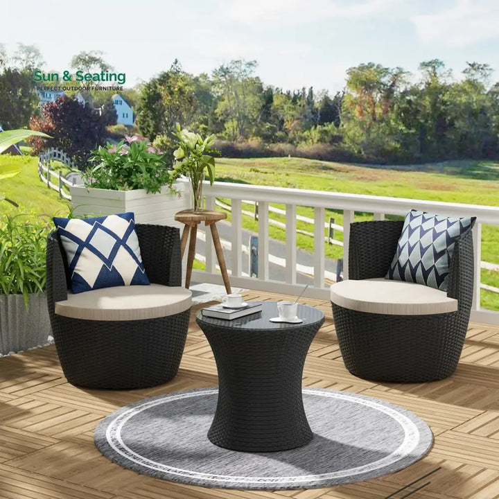 Slong Outdoor Patio Seating Set 2 Chairs and 1 Table Set (Black) Coffee Table Sets