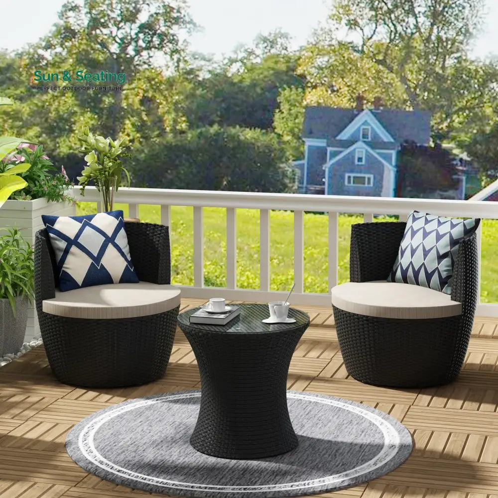 Slong Outdoor Patio Seating Set 2 Chairs and 1 Table Set (Black) Coffee Table Sets