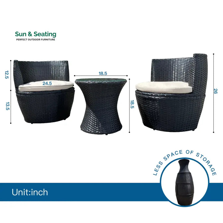 Slong Outdoor Patio Seating Set 2 Chairs and 1 Table Set (Black) Coffee Table Sets