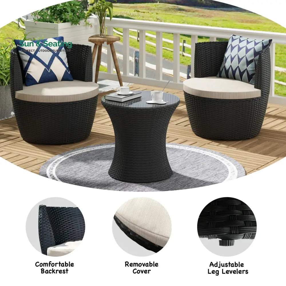 Slong Outdoor Patio Seating Set 2 Chairs and 1 Table Set (Black) Coffee Table Sets