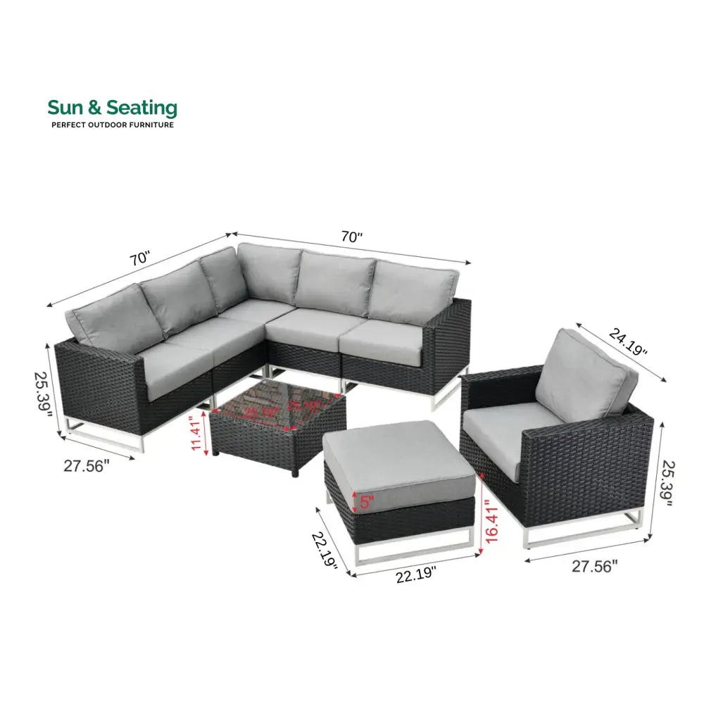 Slue Outdoor Sofa Set 5 Seater Single seater With Ottoman and 1 Center Table Set (Black) Sofa Sets