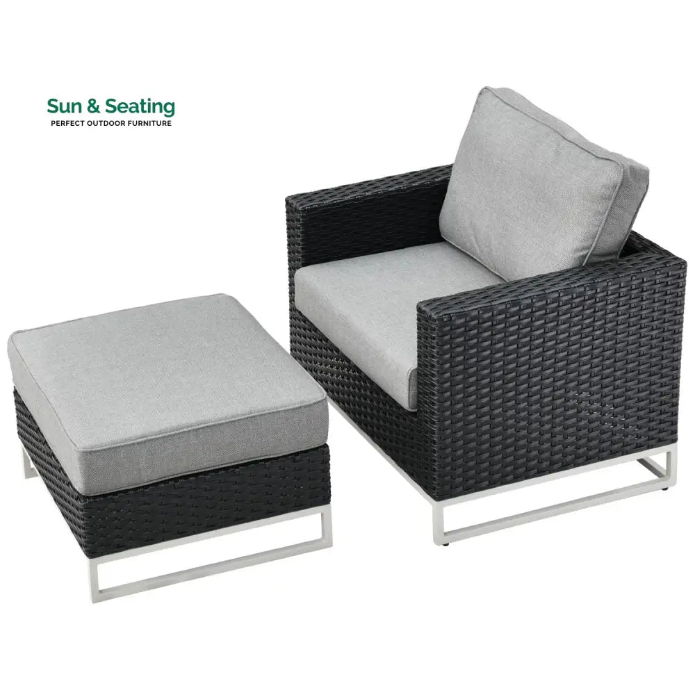 Slue Outdoor Sofa Set 5 Seater Single seater With Ottoman and 1 Center Table Set (Black) Sofa Sets