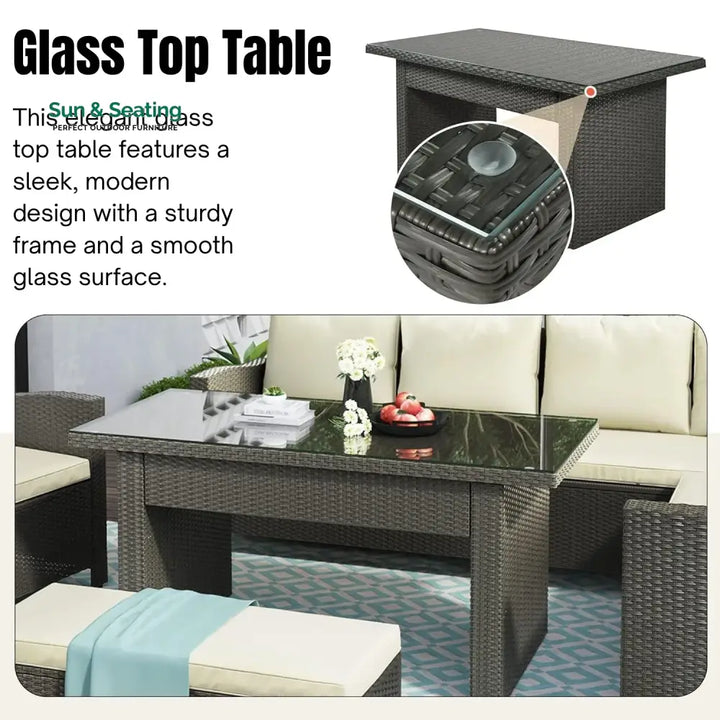 Sofia 5-Piece Outdoor Patio Furniture Set with Dining Table and Chairs Sofa Set