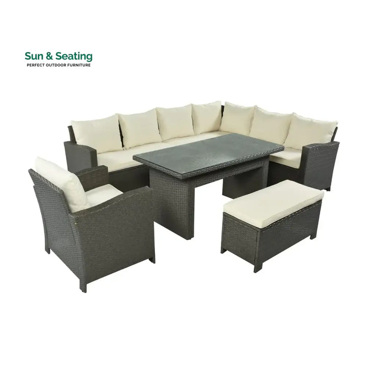 Sofia 5-Piece Outdoor Patio Furniture Set with Dining Table and Chairs Sofa Set