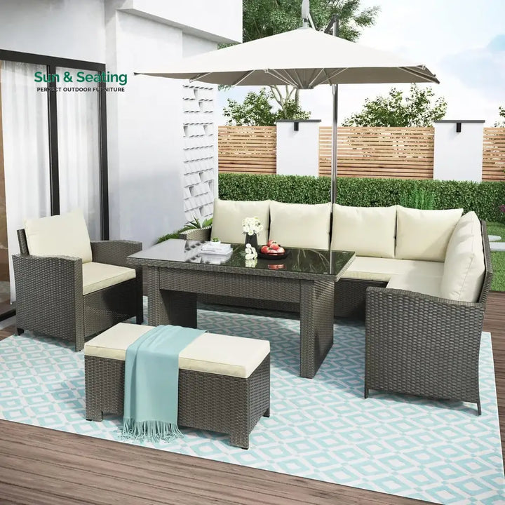 Sofia 5-Piece Outdoor Patio Furniture Set with Dining Table and Chairs Sofa Set