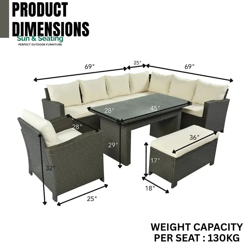 Sofia 5-Piece Outdoor Patio Furniture Set with Dining Table and Chairs Sofa Set