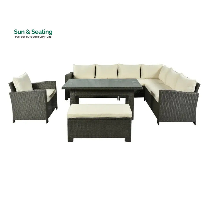 Sofia 5-Piece Outdoor Patio Furniture Set with Dining Table and Chairs Sofa Set