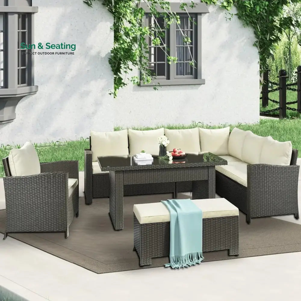 Sofia 5-Piece Outdoor Patio Furniture Set with Dining Table and Chairs Sofa Set