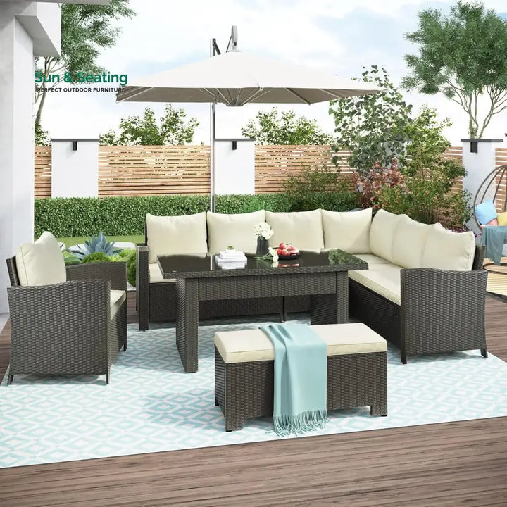 Sofia 5-Piece Outdoor Patio Furniture Set with Dining Table and Chairs Sofa Set