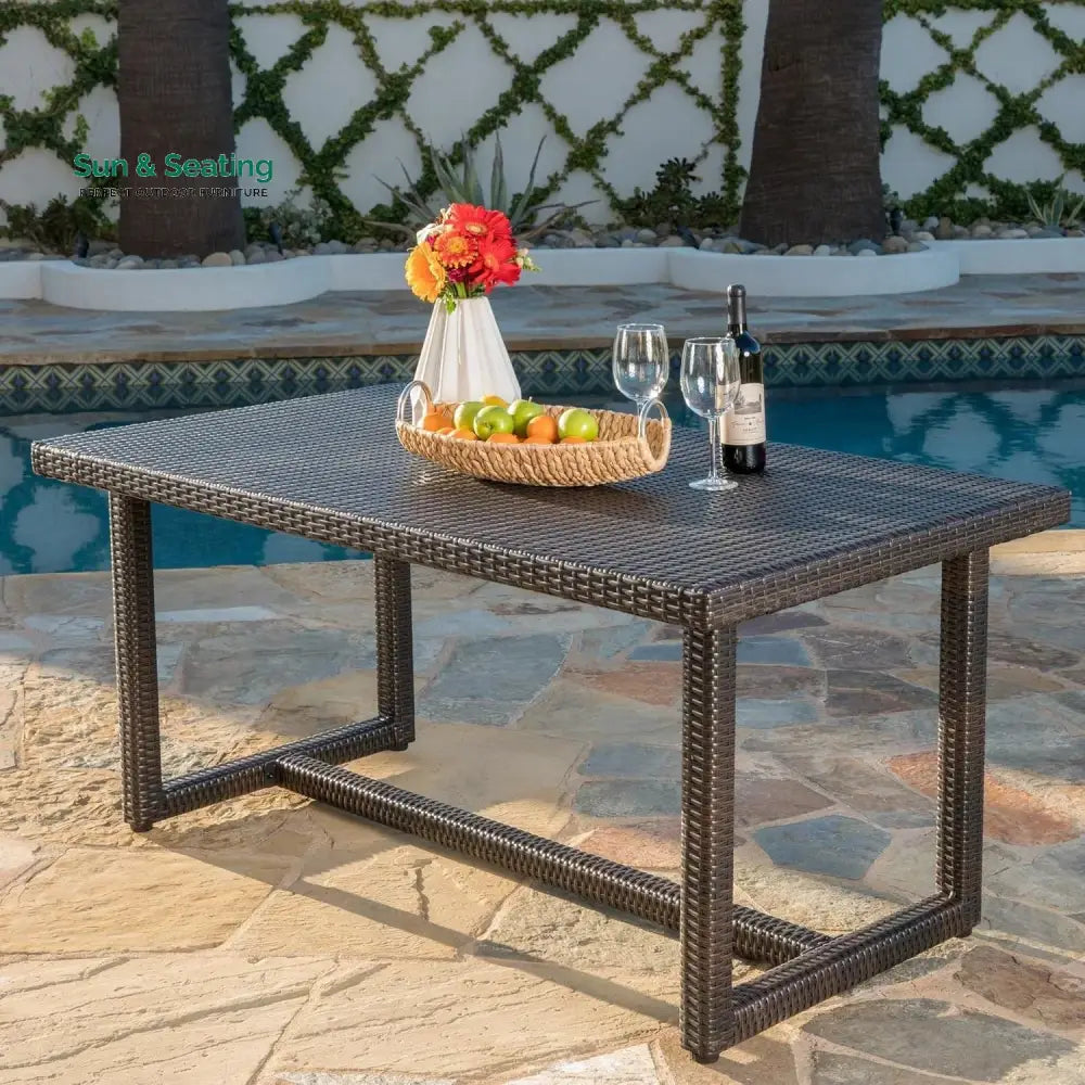 Sokhna Outdoor Rattan Wicker Patio Table (Dark Brown) Table