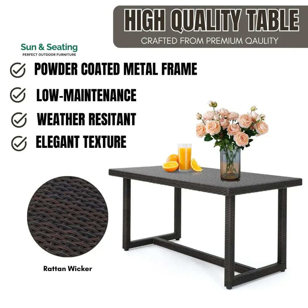 Sokhna Outdoor Rattan Wicker Patio Table (Dark Brown) Table