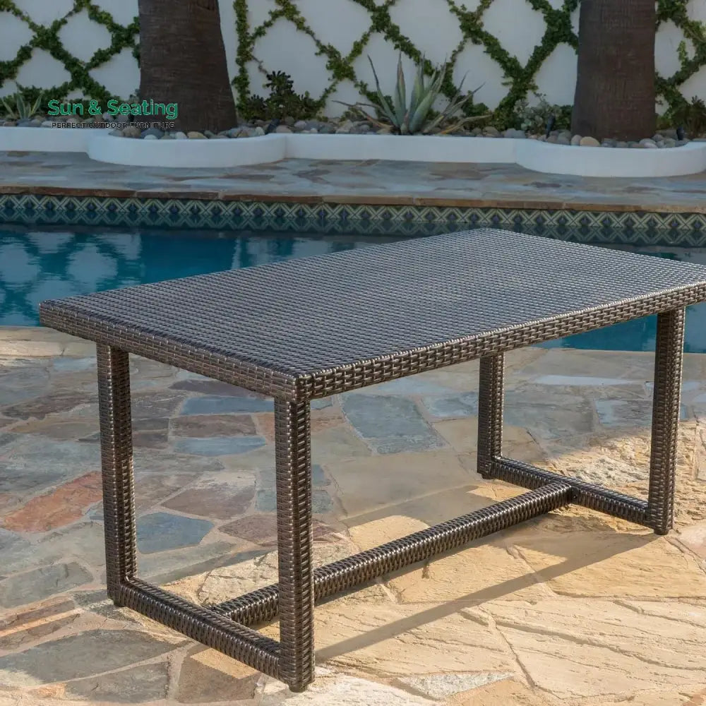 Sokhna Outdoor Rattan Wicker Patio Table (Dark Brown) Table