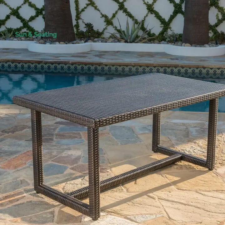 Sokhna Outdoor Rattan Wicker Patio Table (Dark Brown) Table