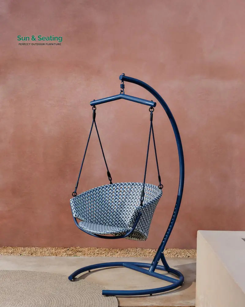 Solax Single Seater Hanging Swing With Stand For Balcony Garden Blue Swings