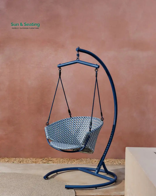 Solax Single Seater Hanging Swing With Stand For Balcony Garden Blue Swings