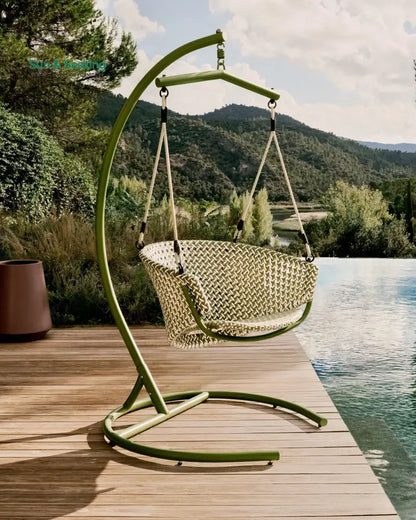Solax Single Seater Hanging Swing With Stand For Balcony Garden Green Swings