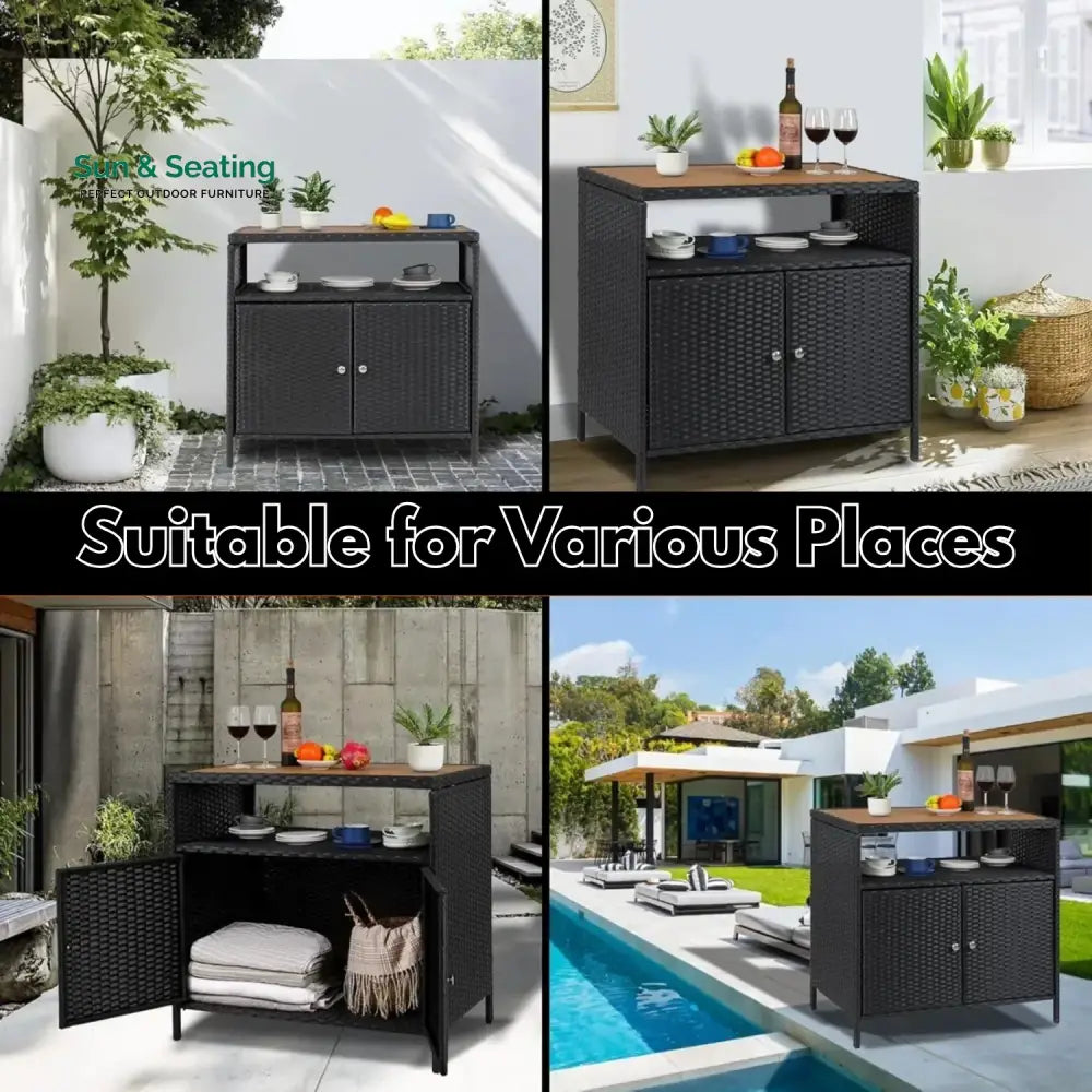 Soledad Outdoor Rattan Wicker Bar Table With Wooden Top Bar Table