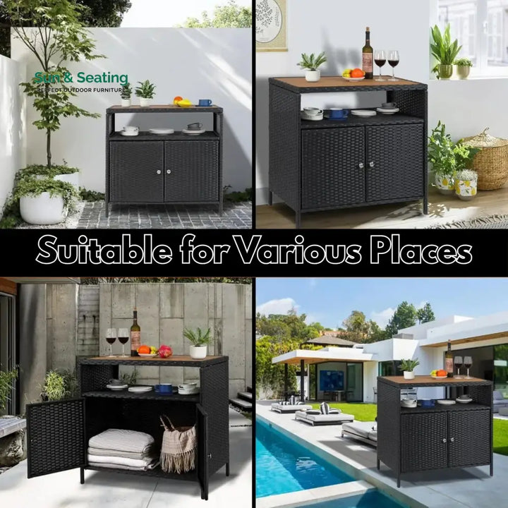 Soledad Outdoor Rattan Wicker Bar Table With Wooden Top Bar Table