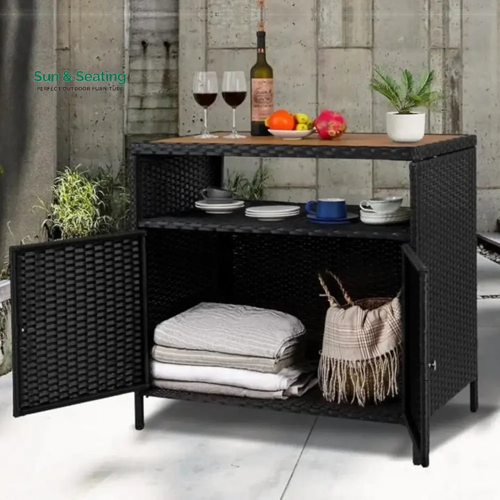 Soledad Outdoor Rattan Wicker Bar Table With Wooden Top Bar Table