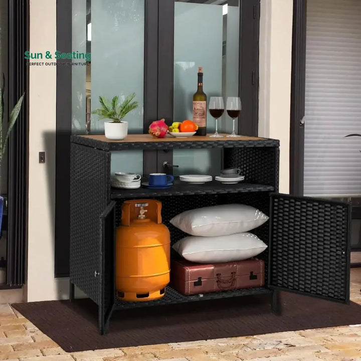 Soledad Outdoor Rattan Wicker Bar Table With Wooden Top Bar Table