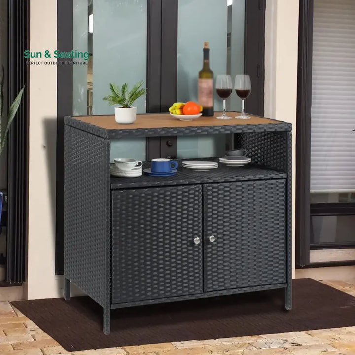 Soledad Outdoor Rattan Wicker Bar Table With Wooden Top Bar Table