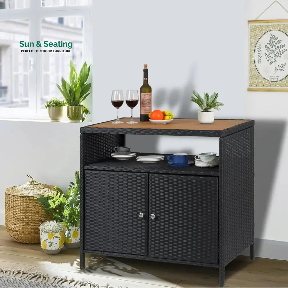 Soledad Outdoor Rattan Wicker Bar Table With Wooden Top Bar Table
