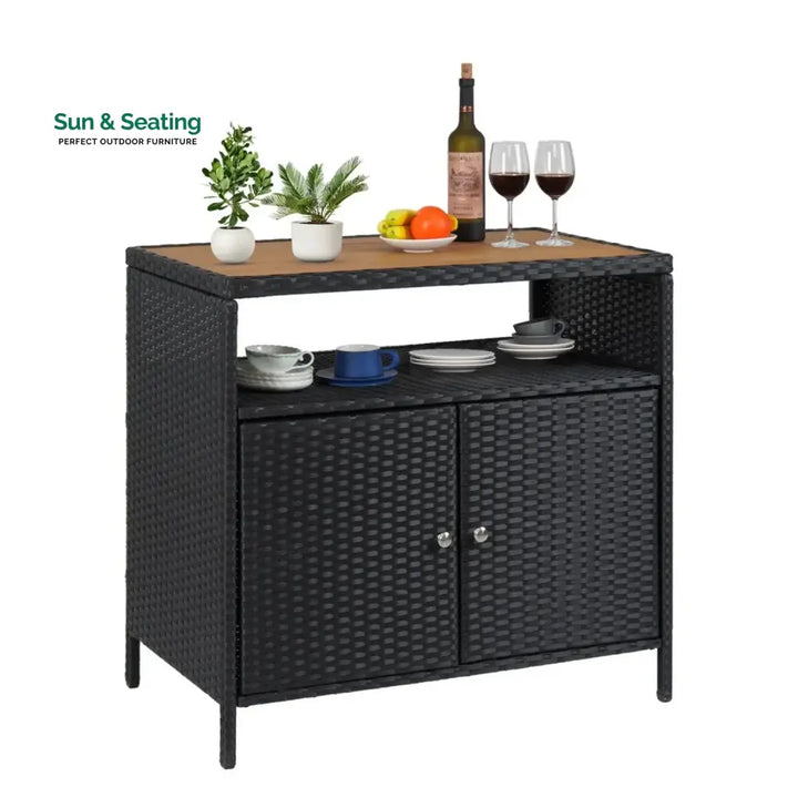 Soledad Outdoor Rattan Wicker Bar Table With Wooden Top Bar Table