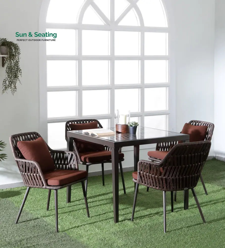 Solve Outdoor Patio Seating Set 4 Chairs and 1 Table Set (Brown) Braided & Rope Coffee Table Sets