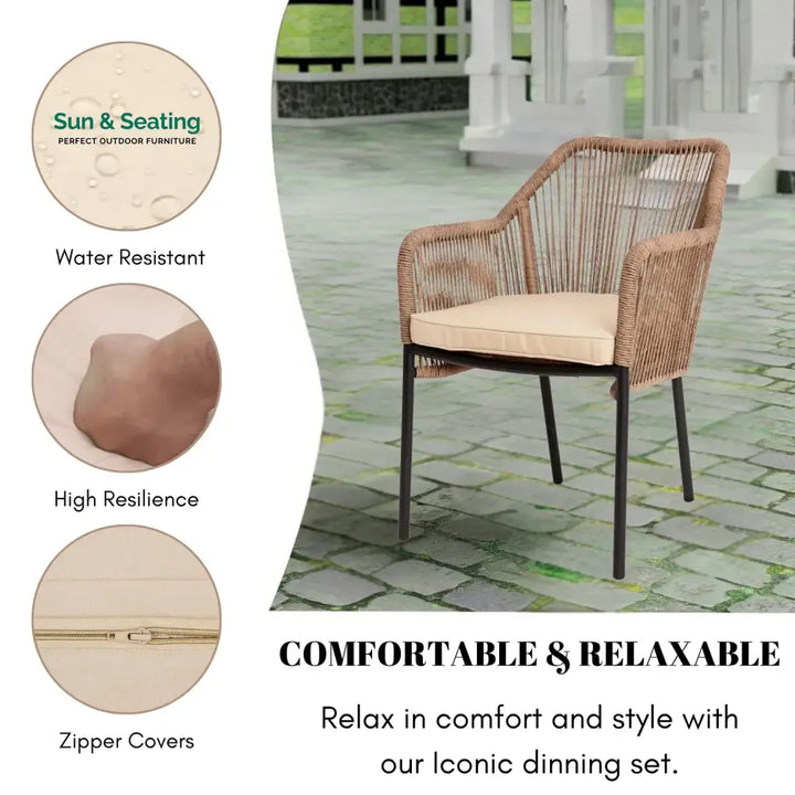 Sonal 2-Piece Outdoor Rope Patio Dining Chairs Dinning Chairs