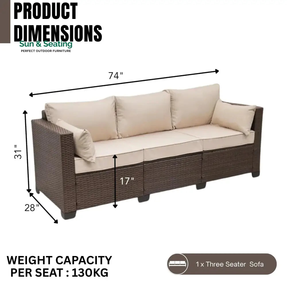 Sophia 3-Seater Outdoor Rattan Wicker Patio Sofa Sofa Set