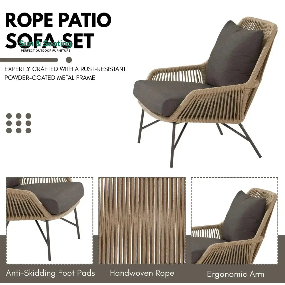 Sophie 4-Piece Outdoor Rope Patio Conversation Loveseat Furniture Sofa Set