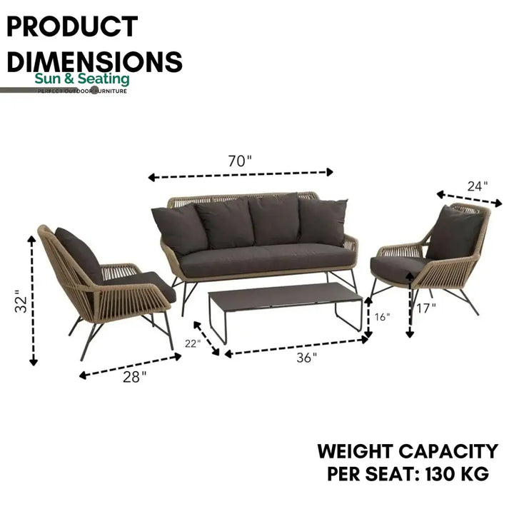 Sophie 4-Piece Outdoor Rope Patio Conversation Loveseat Furniture Sofa Set