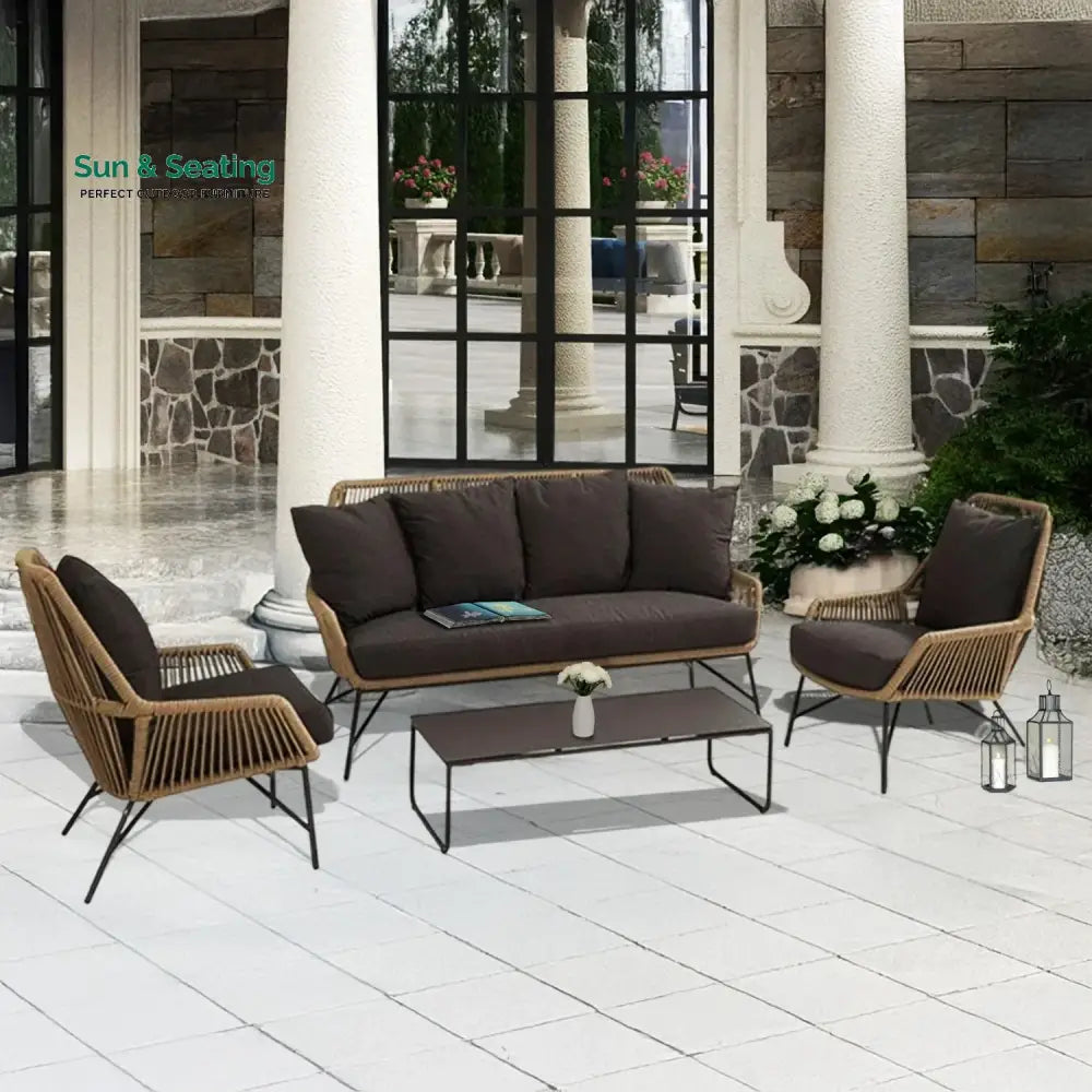 Sophie 4-Piece Outdoor Rope Patio Conversation Loveseat Furniture Sofa Set