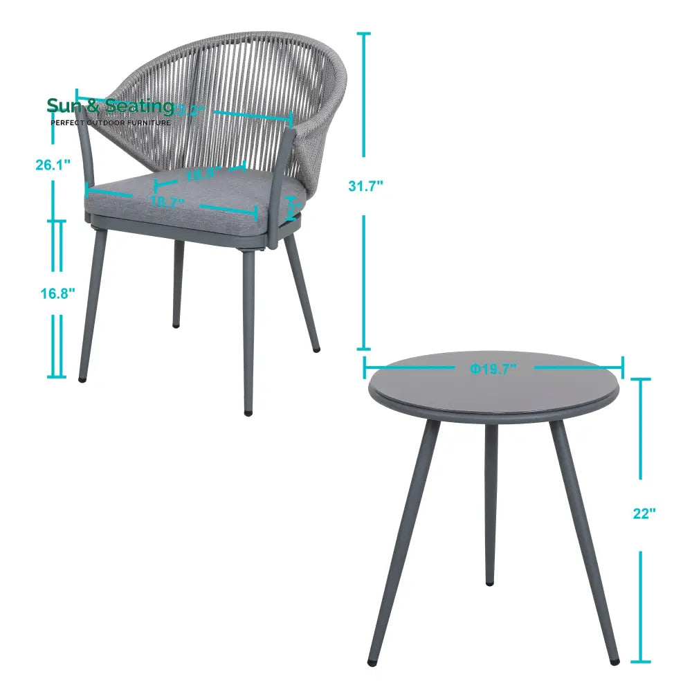 Spade Outdoor Patio Seating Set 2 Chairs and 1 Table Set (Grey) Braided &amp; Rope Coffee Table Sets