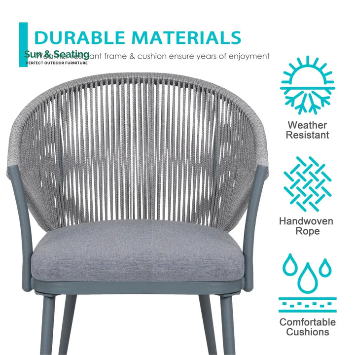 Spade Outdoor Patio Seating Set 2 Chairs and 1 Table Set (Grey) Braided &amp; Rope Coffee Table Sets