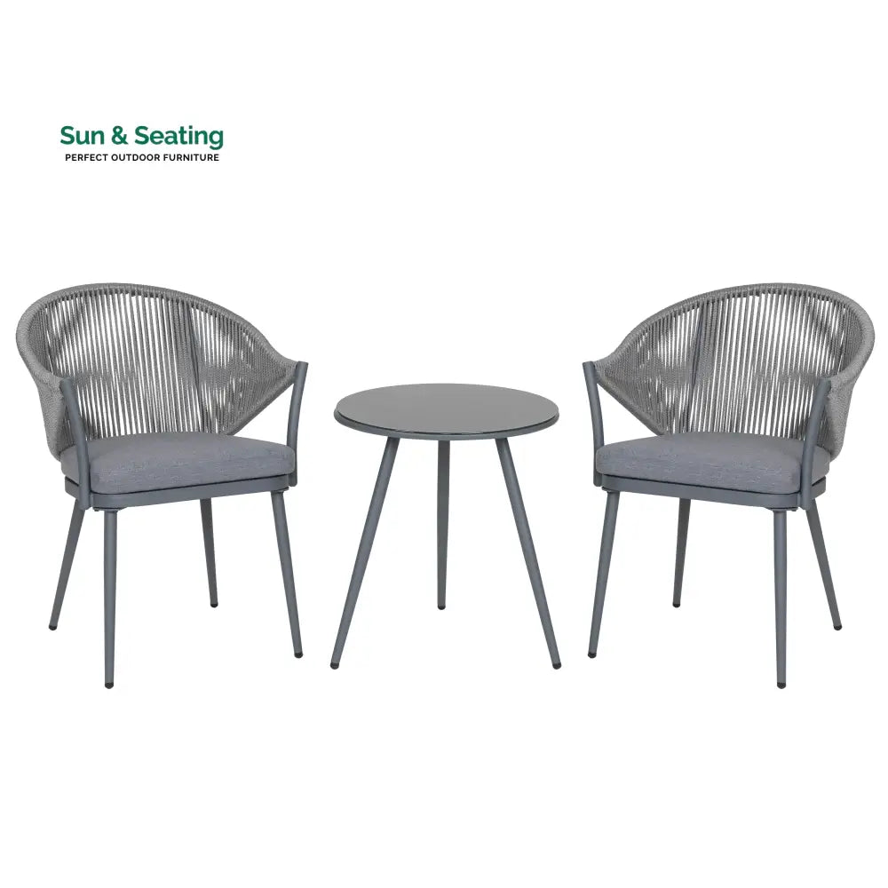Spade Outdoor Patio Seating Set 2 Chairs and 1 Table Set (Grey) Braided &amp; Rope Coffee Table Sets
