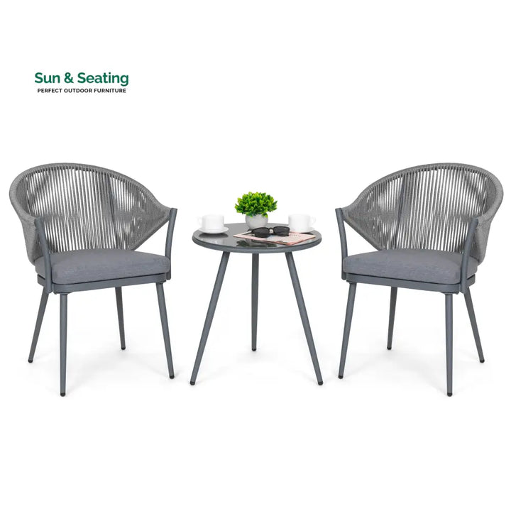 Spade Outdoor Patio Seating Set 2 Chairs and 1 Table Set (Grey) Braided &amp; Rope Coffee Table Sets