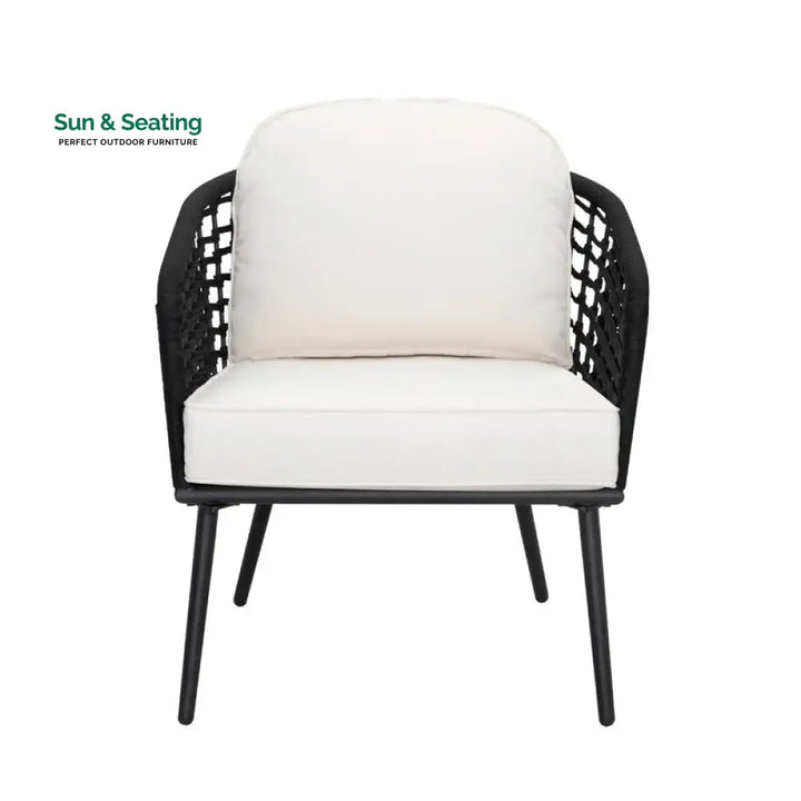 Spiff Outdoor Patio Seating Set 2 Chairs and 1 Table Set (Black + White) Braided &amp; Rope Coffee Table Sets