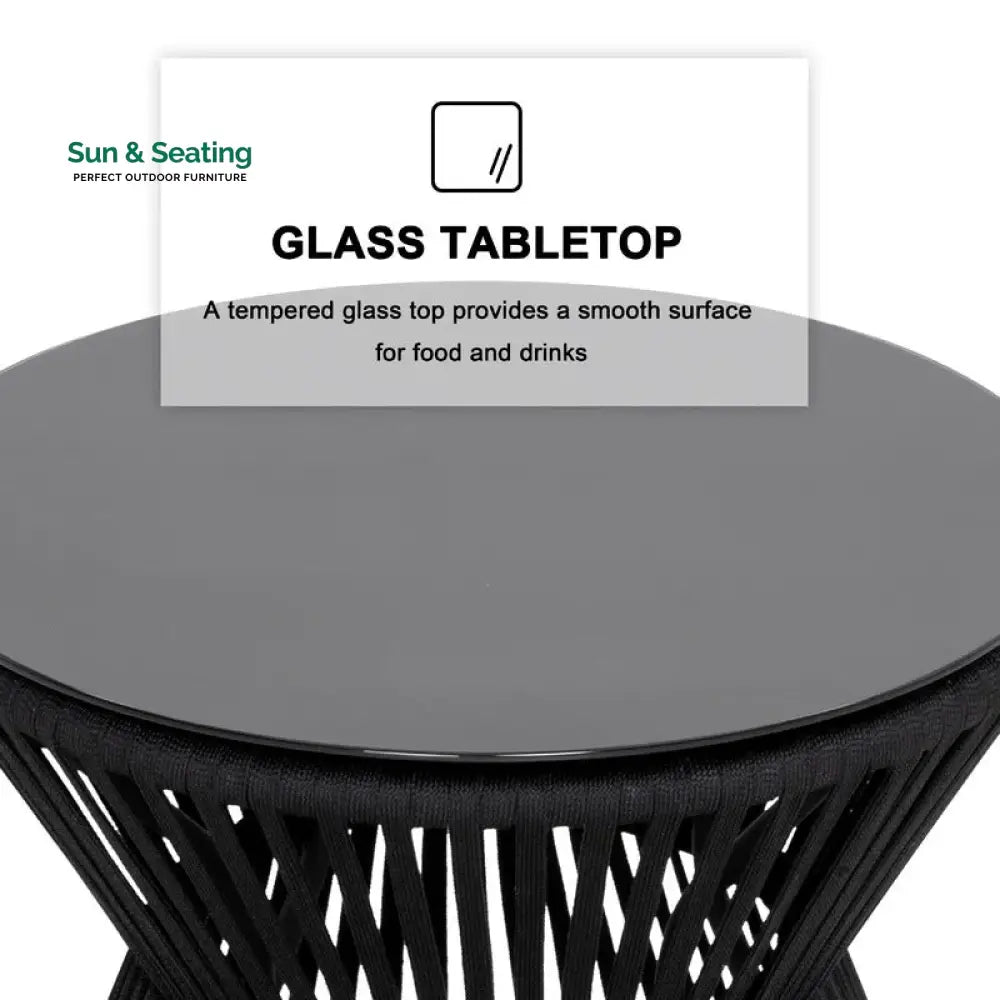 Spiff Outdoor Patio Seating Set 2 Chairs and 1 Table Set (Black + White) Braided &amp; Rope Coffee Table Sets
