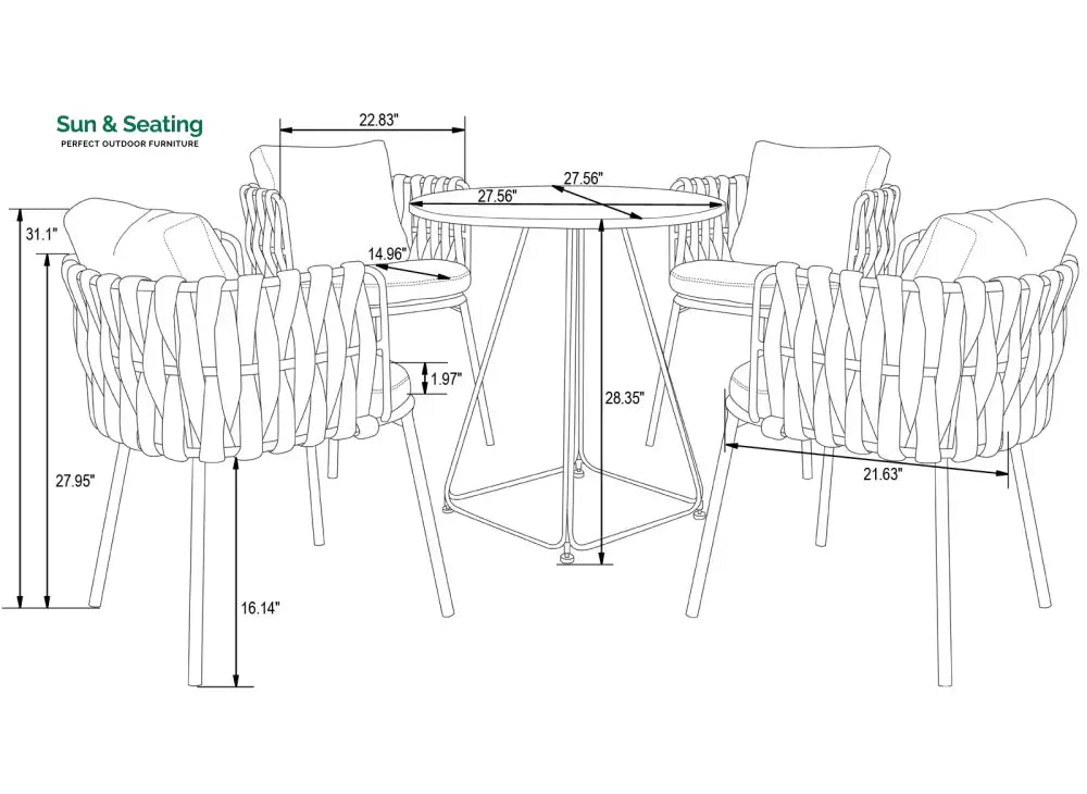 Stack Outdoor Patio Seating Set 4 Chairs and 1 Table Set (Black) Braided &amp; Rope Coffee Table Sets