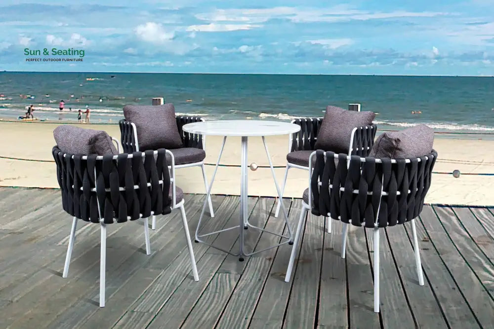 Stack Outdoor Patio Seating Set 4 Chairs and 1 Table Set (Black) Braided &amp; Rope Coffee Table Sets