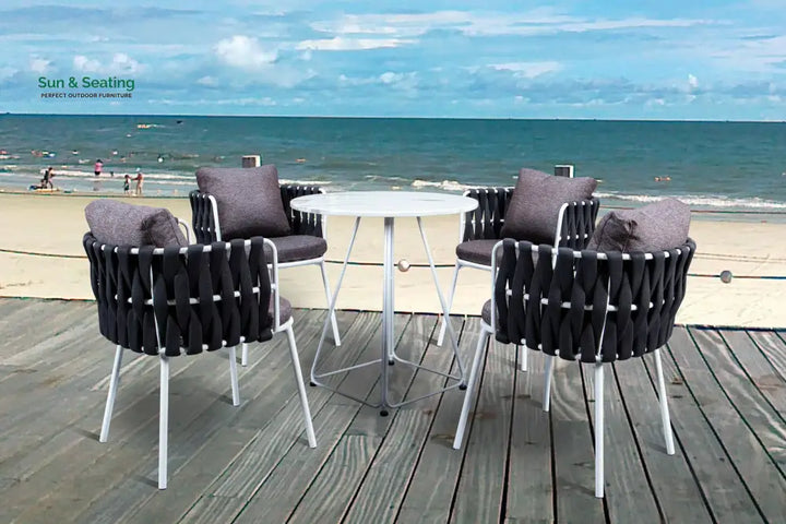 Stack Outdoor Patio Seating Set 4 Chairs and 1 Table Set (Black) Braided &amp; Rope Coffee Table Sets