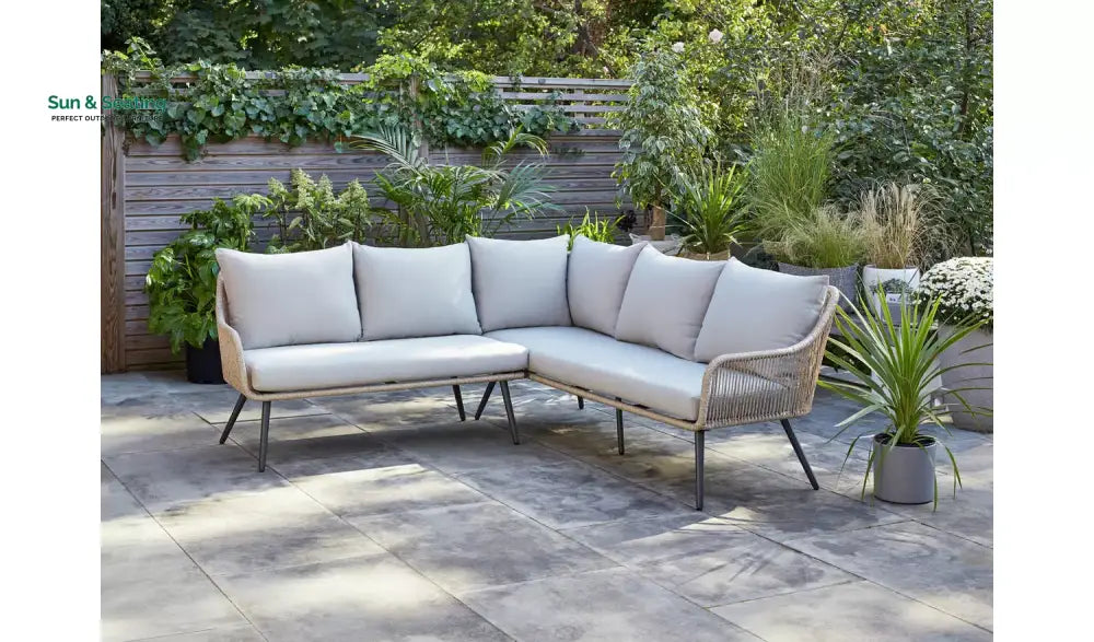 Stash Outdoor Garden Balcony Sofa Set 5 Seater and 1 Center Table With 2 Ottoman Set (Tan) Sofa Sets