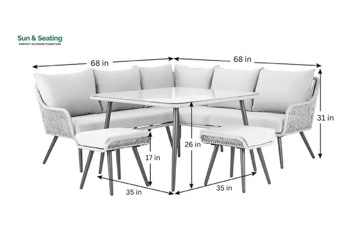 Stash Outdoor Garden Balcony Sofa Set 5 Seater and 1 Center Table With 2 Ottoman Set (Tan) Sofa Sets