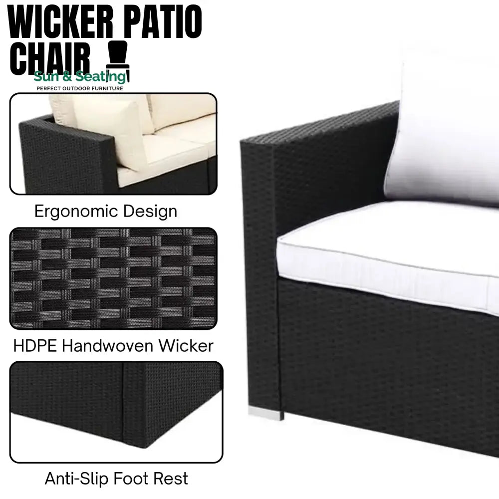 Stefania 6-Piece Outdoor Wicker Sofa Set (Black/Cream)