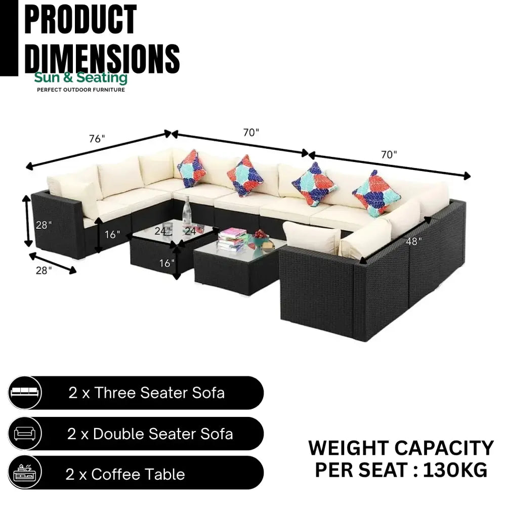 Stefania 6-Piece Outdoor Wicker Sofa Set (Black/Cream)