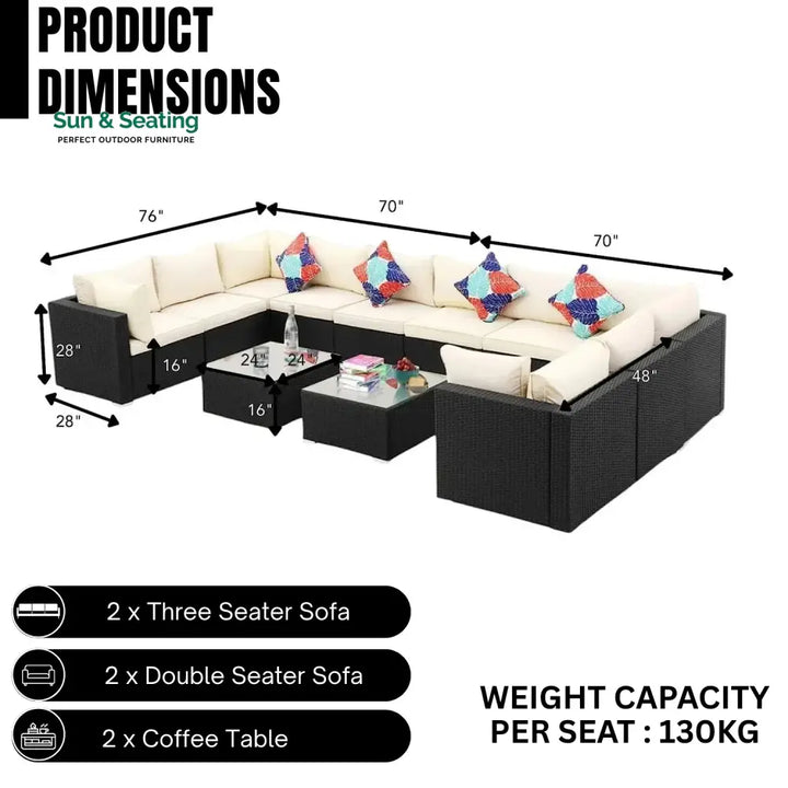 Stefania 6-Piece Outdoor Wicker Sofa Set (Black/Cream)