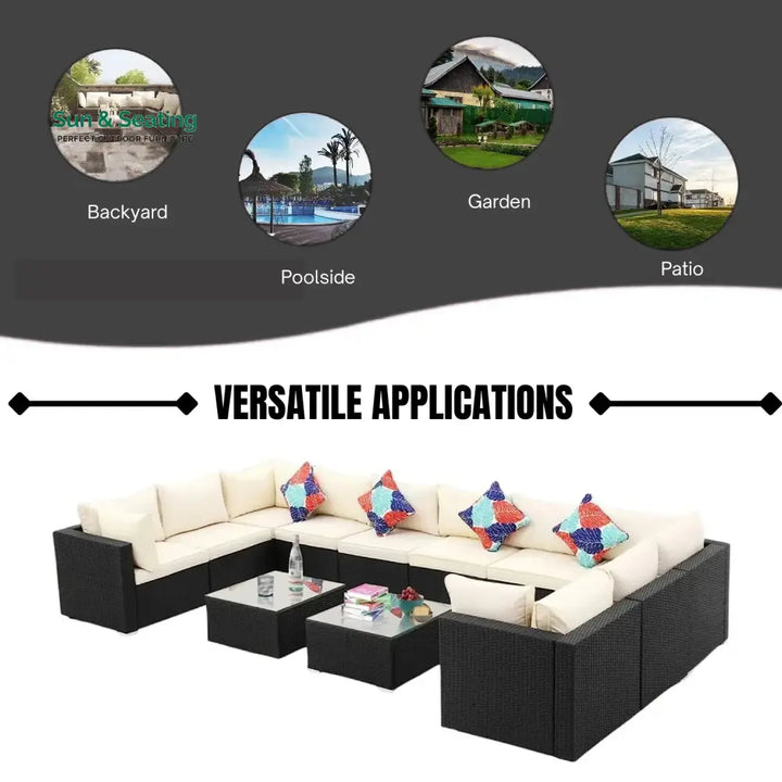Stefania 6-Piece Outdoor Wicker Sofa Set (Black/Cream)